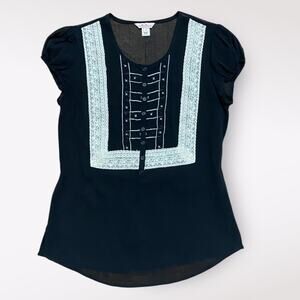 Intuitions Vintage Silk Tie-Back Sheer Blouse Womens Size‎ 2 Black Coquette